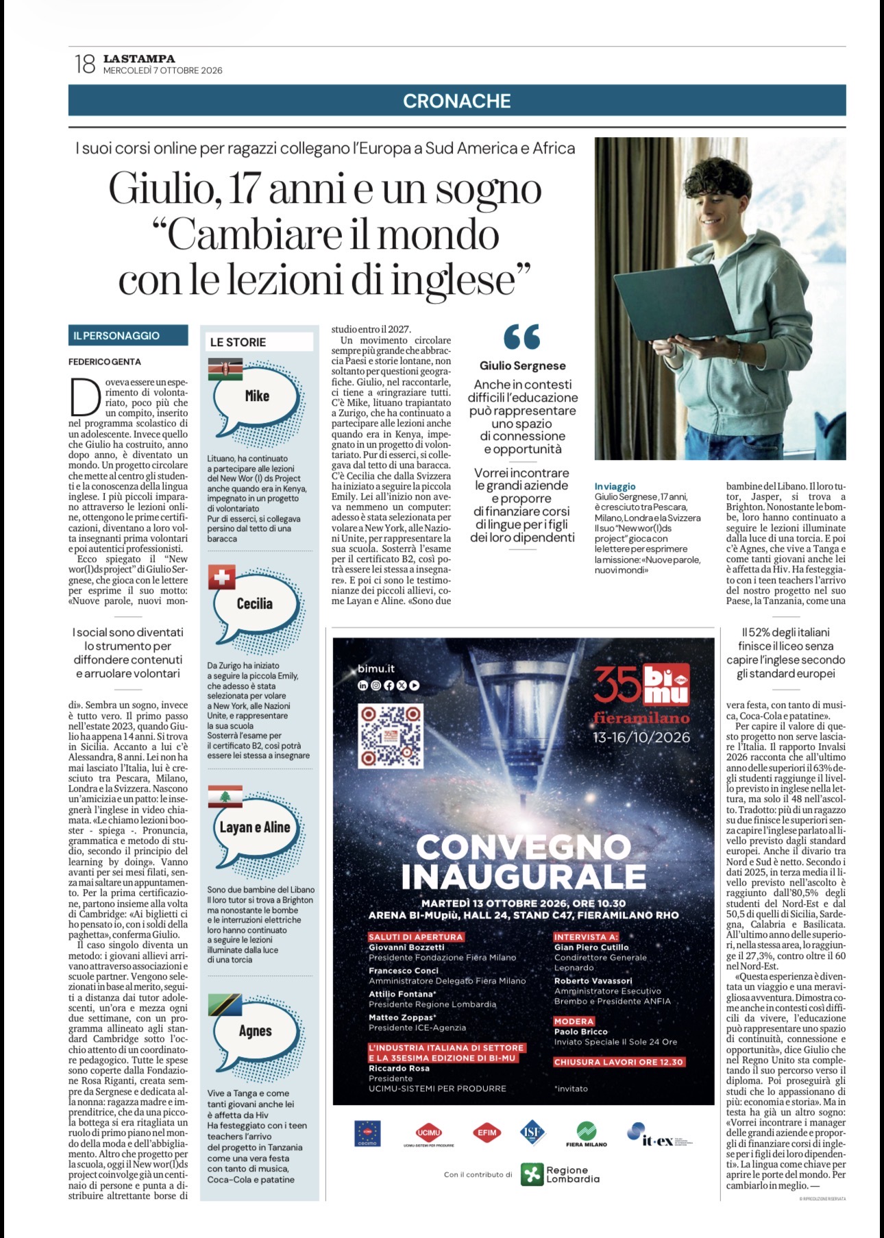 La Stampa article about Giulio