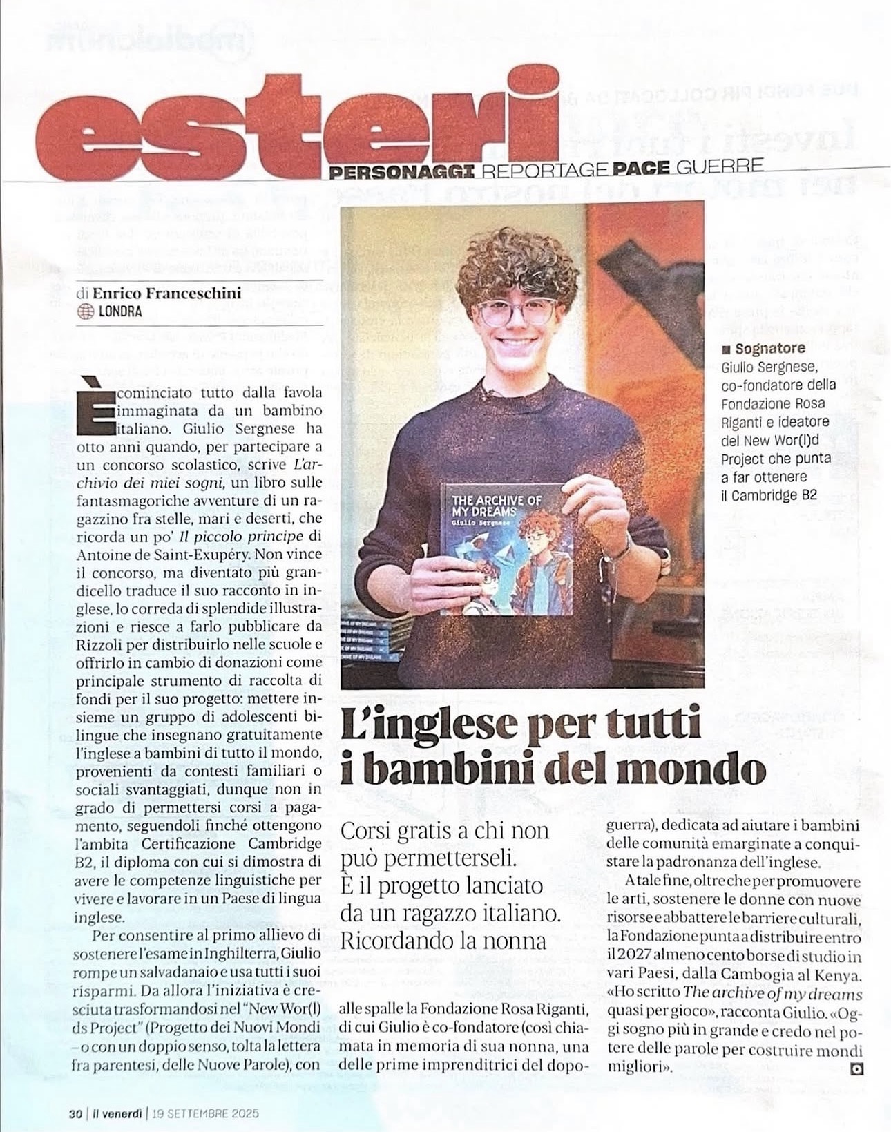 Il Venerdì di Repubblica article about Giulio